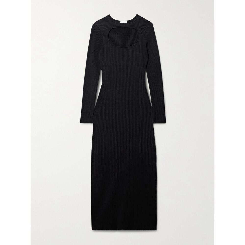 Skin Priyanka Black Cotton Cutout Ribbed Cotton-Blend Maxi Dress Size S